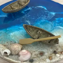 ماکت قایق پارویی رزینی طول 3 سانتیمتر مدل ته گرد بسته دو عددی