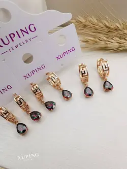 گوشواره ورساچه کریستال طرح طلا برند ژوپینگ کد 1384 - فروشگاه سون مد