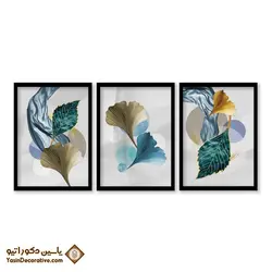 تابلو دکوراتیو مدل انتزاعی برگ و گل مجموعه 3 عددی کد 9049 رنگ مشکی