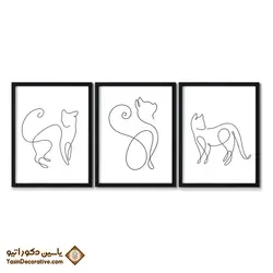 تابلو دکوراتیو مینیمال لاین آرت طرح گربه مجموعه 3 عددی