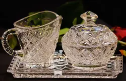 ست قندان و شکرريز و ديس کريستال بوهميا مدل خشتي