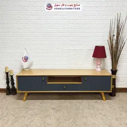 میز تلویزیون مدرن چوب و MDF مدل 104 سهیل (روکش طبیعی چوب بلوط)