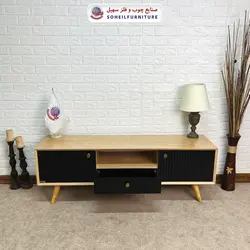 میز تلویزیون مدرن چوب و MDF مدل 104 سهیل (روکش طبیعی چوب بلوط)
