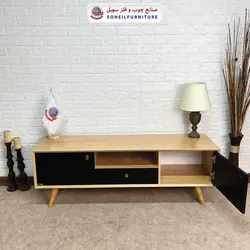 میز تلویزیون مدرن چوب و MDF مدل 104 سهیل (روکش طبیعی چوب بلوط)
