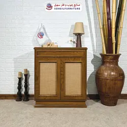 جاکفشی حصیری چوب و MDF کشو دار مدل 142 سهیل (روکش طبیعی چوب بلوط حصیربافت)