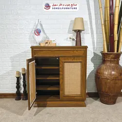 جاکفشی حصیری چوب و MDF کشو دار مدل 142 سهیل (روکش طبیعی چوب بلوط حصیربافت)
