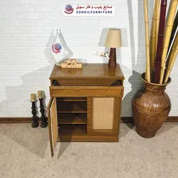 جاکفشی حصیری چوب و MDF کشو دار مدل 142 سهیل (روکش طبیعی چوب بلوط حصیربافت)