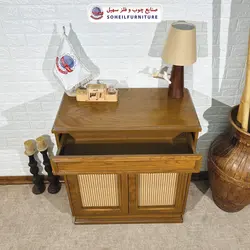 جاکفشی حصیری چوب و MDF کشو دار مدل 142 سهیل (روکش طبیعی چوب بلوط حصیربافت)