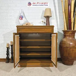 جاکفشی حصیری چوب و MDF کشو دار مدل 142 سهیل (روکش طبیعی چوب بلوط حصیربافت)