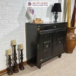 جاکفشی چوب و MDF کشو دار مدل 130 سهیل (جاکفشی گردویی طوسی روکش طبیعی چوب بلوط)