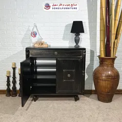 جاکفشی چوب و MDF کشو دار مدل 130 سهیل (جاکفشی گردویی طوسی روکش طبیعی چوب بلوط)