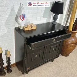 جاکفشی چوب و MDF کشو دار مدل 130 سهیل (جاکفشی گردویی طوسی روکش طبیعی چوب بلوط)