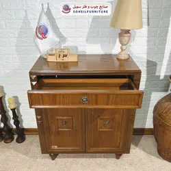 جاکفشی چوب و MDF کشو دار مدل 130 سهیل (جاکفشی گردویی طوسی روکش طبیعی چوب بلوط)