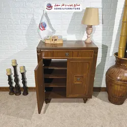 جاکفشی چوب و MDF کشو دار مدل 130 سهیل (جاکفشی گردویی طوسی روکش طبیعی چوب بلوط)