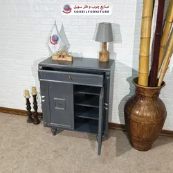 جاکفشی چوب و MDF کشو دار مدل 130 سهیل (جاکفشی گردویی طوسی روکش طبیعی چوب بلوط)