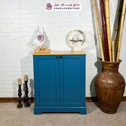 جاکفشی چوب و MDF کشو دار مدل 103 سهیل (جاکفشی آبی گردویی روکش طبیعی چوب بلوط)