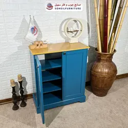 جاکفشی چوب و MDF کشو دار مدل 103 سهیل (جاکفشی آبی گردویی روکش طبیعی چوب بلوط)