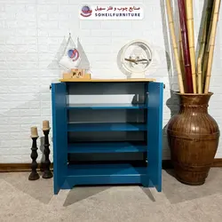 جاکفشی چوب و MDF کشو دار مدل 103 سهیل (جاکفشی آبی گردویی روکش طبیعی چوب بلوط)