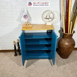 جاکفشی چوب و MDF کشو دار مدل 103 سهیل (جاکفشی آبی گردویی روکش طبیعی چوب بلوط)