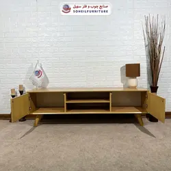 میز تلویزیون مدرن چوب و MDF مدل 104 سهیل (روکش طبیعی چوب بلوط) (تک رنگ)