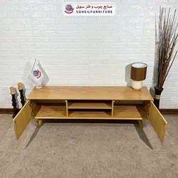 میز تلویزیون مدرن چوب و MDF مدل 104 سهیل (روکش طبیعی چوب بلوط) (تک رنگ)