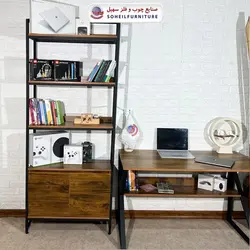 استند کتابخانه MDF و فلز سهیل کمد دار