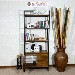 استند کتابخانه MDF و فلز سهیل کمد دار