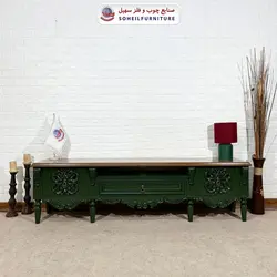 میز تلویزیون کلاسیک چوب و MDF مدل 135 سهیل (روکش طبیعی بلوط) (یشمی)