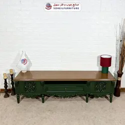 میز تلویزیون کلاسیک چوب و MDF مدل 135 سهیل (روکش طبیعی بلوط) (یشمی)