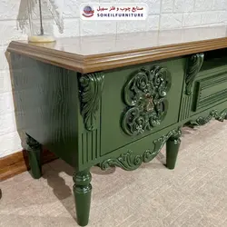 میز تلویزیون کلاسیک چوب و MDF مدل 135 سهیل (روکش طبیعی بلوط) (یشمی)