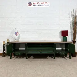 میز تلویزیون کلاسیک چوب و MDF مدل 135 سهیل (روکش طبیعی بلوط) (یشمی)