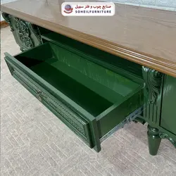 میز تلویزیون کلاسیک چوب و MDF مدل 135 سهیل (روکش طبیعی بلوط) (یشمی)