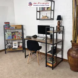 میز تحریر(میز کامپیوتر) MDF و فلز سهیل مدل 776 کتابخانه دار - صنایع چوب و فلز سهیل