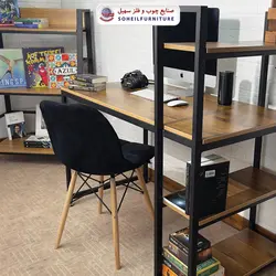 میز تحریر(میز کامپیوتر) MDF و فلز سهیل مدل 776 کتابخانه دار - صنایع چوب و فلز سهیل