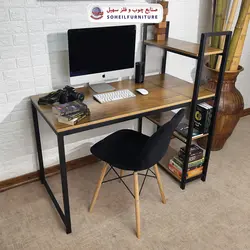 میز تحریر(میز کامپیوتر) MDF و فلز سهیل مدل 776 کتابخانه دار - صنایع چوب و فلز سهیل