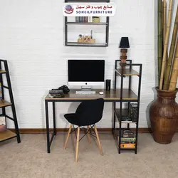 میز تحریر(میز کامپیوتر) MDF و فلز سهیل مدل 776 کتابخانه دار - صنایع چوب و فلز سهیل