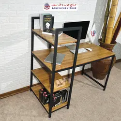 میز تحریر(میز کامپیوتر) MDF و فلز سهیل مدل 776 کتابخانه دار - صنایع چوب و فلز سهیل