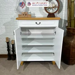 جاکفشی چوب و MDF مدل 140 سهیل (جاکفشی سفید خودرنگ روکش طبیعی چوب بلوط) - صنایع چوب و فلز سهیل