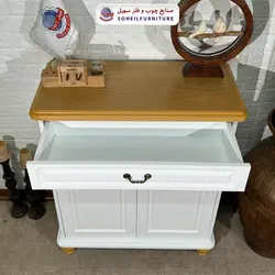 جاکفشی چوب و MDF مدل 140 سهیل (جاکفشی سفید خودرنگ روکش طبیعی چوب بلوط) - صنایع چوب و فلز سهیل