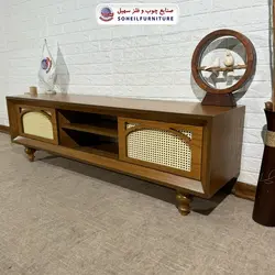 میز تلویزیون مدرن حصیری چوب و MDF مدل 134 سهیل (روکش طبیعی چوب بلوط) - صنایع چوب و فلز سهیل