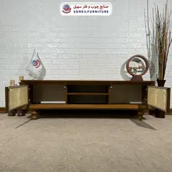 میز تلویزیون مدرن حصیری چوب و MDF مدل 134 سهیل (روکش طبیعی چوب بلوط) - صنایع چوب و فلز سهیل