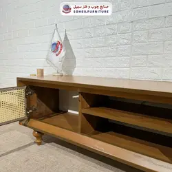 میز تلویزیون مدرن حصیری چوب و MDF مدل 134 سهیل (روکش طبیعی چوب بلوط) - صنایع چوب و فلز سهیل