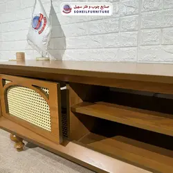 میز تلویزیون مدرن حصیری چوب و MDF مدل 134 سهیل (روکش طبیعی چوب بلوط) - صنایع چوب و فلز سهیل