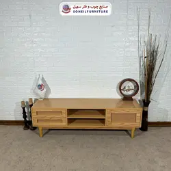 میز تلویزیون حصیری چوب و MDF مدل 143 سهیل (روکش طبیعی چوب بلوط) - صنایع چوب و فلز سهیل
