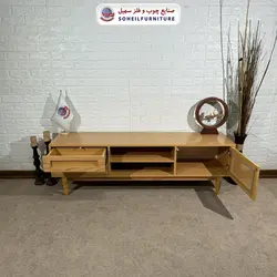 میز تلویزیون حصیری چوب و MDF مدل 143 سهیل (روکش طبیعی چوب بلوط) - صنایع چوب و فلز سهیل
