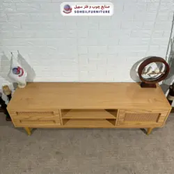 میز تلویزیون حصیری چوب و MDF مدل 143 سهیل (روکش طبیعی چوب بلوط) - صنایع چوب و فلز سهیل
