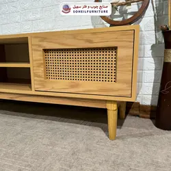 میز تلویزیون حصیری چوب و MDF مدل 143 سهیل (روکش طبیعی چوب بلوط) - صنایع چوب و فلز سهیل