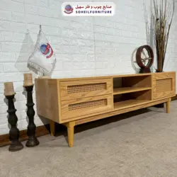 میز تلویزیون حصیری چوب و MDF مدل 143 سهیل (روکش طبیعی چوب بلوط) - صنایع چوب و فلز سهیل