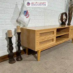 میز تلویزیون حصیری چوب و MDF مدل 143 سهیل (روکش طبیعی چوب بلوط) - صنایع چوب و فلز سهیل