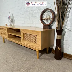 میز تلویزیون حصیری چوب و MDF مدل 143 سهیل (روکش طبیعی چوب بلوط) - صنایع چوب و فلز سهیل